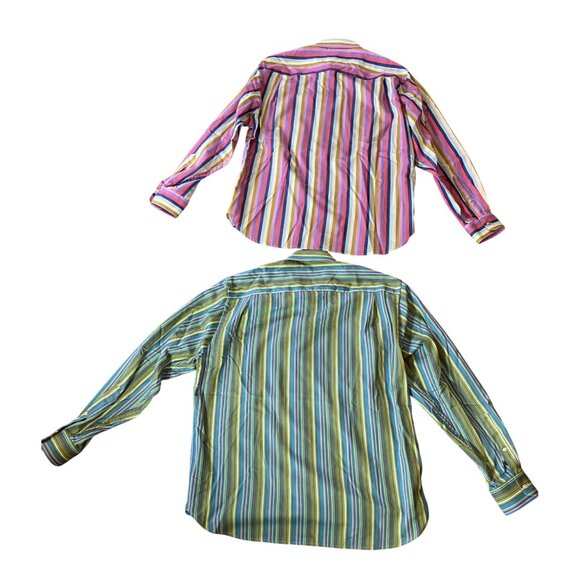 2 Paul Fredrick Mens Classic Fit Dress Shirts Pink & Green Striped Medium - Picture 2 of 9